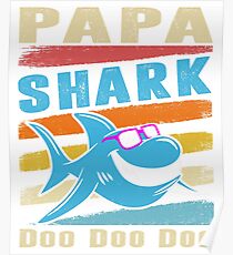 Retro Vintage Papa Shark TShirt Gift Daddy Grandpa Dad Poster
