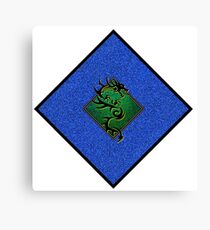 Dragon Silhouette over Blue and Green Glitter Squares Canvas Print