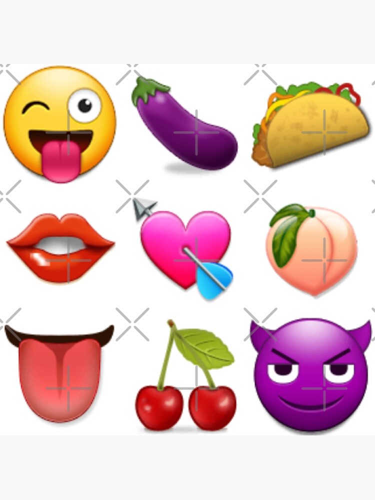 "Naughty emojis eggplant, taco, peach, lips, tongue, wink, horny devil
