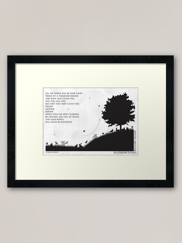 Watership Down Black And White Illustrated Quote Framed Art Print