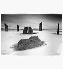 Standing Stones of Stenness - Snow Scene in B&W Poster