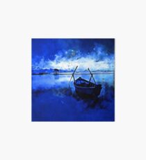 sunrise boat silence watercolor splatters cool blue Art Board