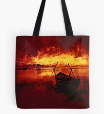 sunrise boat silence watercolor splatters edgy ember Tote Bag