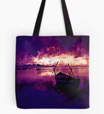 sunrise boat silence watercolor splatters late sunset Tote Bag