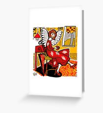 Red Angel with a coffee mug Greeting Card