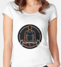Athlete Lifting Barbell Oval Neon Sign Women's Fitted Scoop T-Shirt