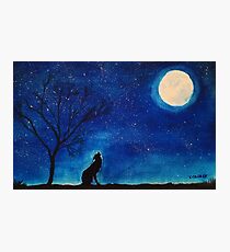 Starry Blues Original Watercolor Painting. Howling Wolf. Photographic Print