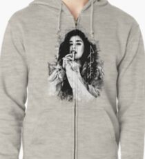 Sudadera con capucha y cremallera Lauren Jauregui logotipo blanco y negro