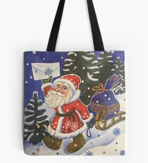 Santa Claus, Painting, Cartoon, christmas, winter, decoration, art, celebration, design, pattern, illustration, painting, snowman, snow, old, color image, old-fashioned, retro style, cards, tradition Tote Bag