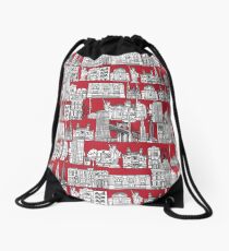 New York toile red Drawstring Bag