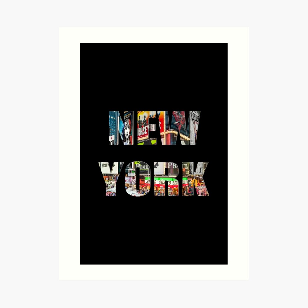 New York (colour photo type on black) Art Print