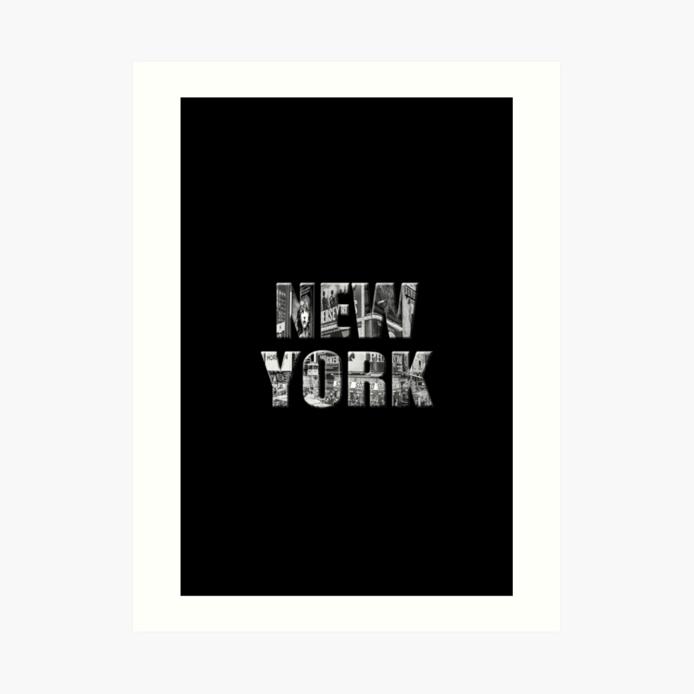 New York (black & white photo type on black) Art Print