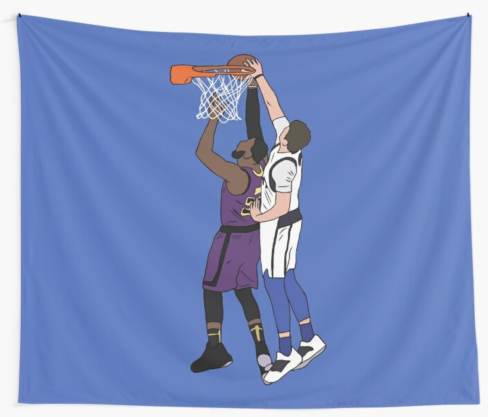 "Luka Doncic Blocks LeBron James" Wall Tapestry by ...