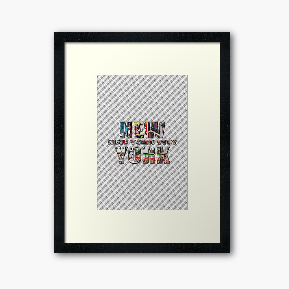 NEW YORK CITY (colour photo-filled type on B&W type background) Framed Art Print