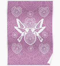 Crochet Lace Birds-Pink Poster