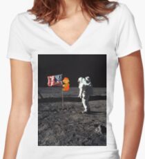 Super Mario On the Moon Women's Fitted V-Neck T-Shirt