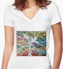 Two white Doves on a Tree of Love Women's Fitted V-Neck T-Shirt