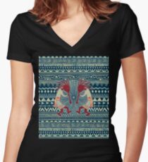 Native American Kokopelli - Ethno Border Pattern 2 Women's Fitted V-Neck T-Shirt