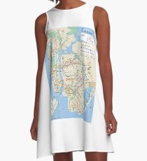 #NY #subway #map #famousplace #BrooklynBridge #CityHall #ChambersStreet #NewYorkCity #USA #map #cartography #topography #travel #country #guidance #vector #graph#colorimage #newyorkstate #NYSubwayMap A-Line Dress