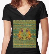 Native American Kokopelli - Ethno Border Pattern 4 Women's Fitted V-Neck T-Shirt