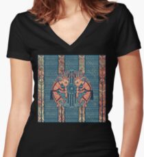 Native American Kokopelli - Ethno Border Pattern 7 Women's Fitted V-Neck T-Shirt