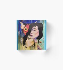 Beast behind the faces surrealism psychodelic painting illustration Acrylic Block