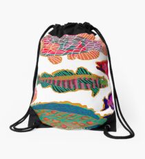 Colorful Abstract Fish Art Drawstring Bag