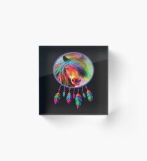 WILD HORSE DREAM CATCHER IN RAINBOW COLORS Acrylic Block