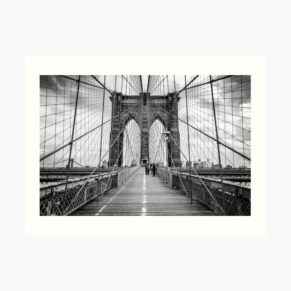 Brooklyn Bridge, New York City (rustic black & white) Art Print