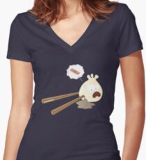 Dumpling hurt by chopsticks Women's Fitted V-Neck T-Shirt