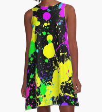 Neon Paint Splatter A-Line Dress