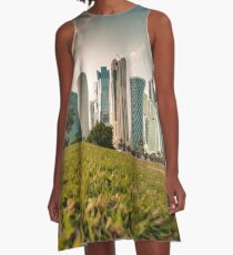 Doha skyline and sunset A-Line Dress