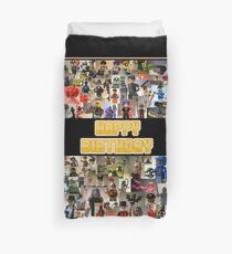 Happy Birthday Greeting Card, Montage of Custom Minifigs Duvet Cover