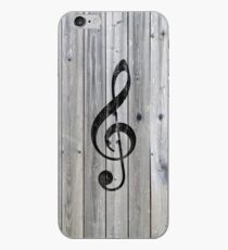 Vintage black music note Treble Clef gray wood iPhone Case