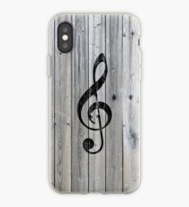 Weinlese-schwarze Musiknote dreifaches Clef graues Holz iPhone-Hülle & Cover
