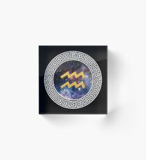 Zodiac Aquarius White/Gold Acrylic Block