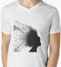 Camiseta para hombre de cuello en v Melena de música