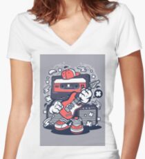 Cassette Rock Star Music Rocking Guitare old style sound Women's Fitted V-Neck T-Shirt