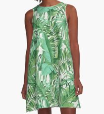 Green tropical leaves II A-Line Dress