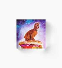 Outer Space Galaxy Dog Riding Burger Acrylic Block