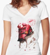 Hellboy Watercolor Design Comic Fanart Women's Fitted V-Neck T-Shirt