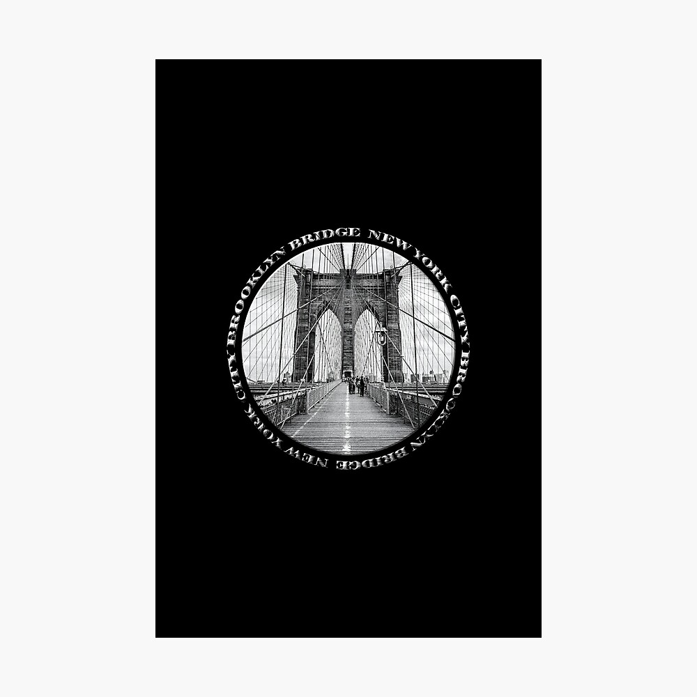 Brooklyn Bridge New York City (black & white badge style on black) Photographic Print