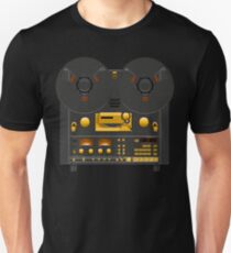 Reel to Reel Tonbandgerät Black Panel Gold Hardware Slim Fit T-Shirt