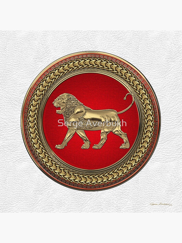 Gold Assyrian Lion on Red and Gold Medallion over White Leather by Captain7