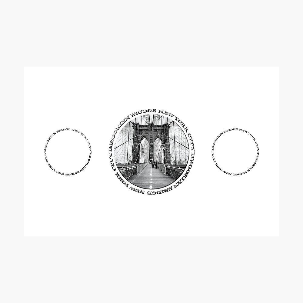 Brooklyn Bridge New York City (black & white triple badge style on white) Photographic Print