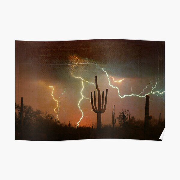 Arizona Saguaro Lightning Storm Print Poster