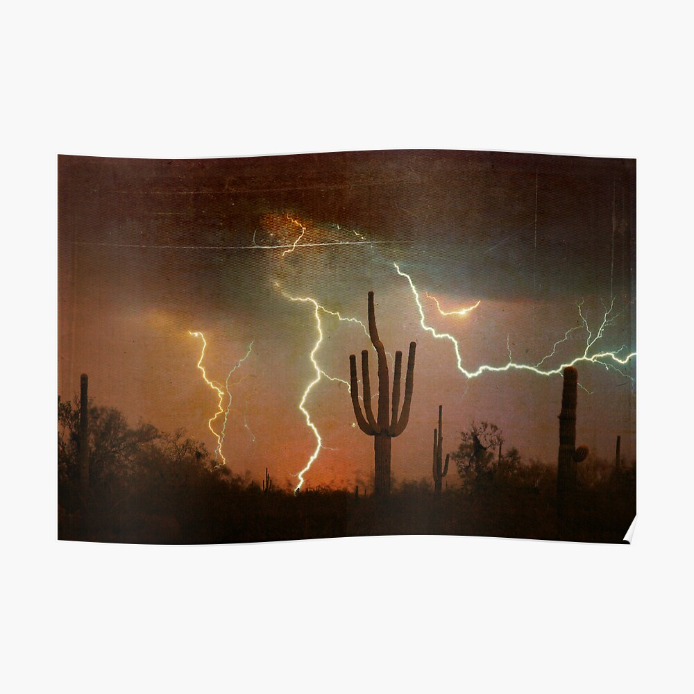Arizona Saguaro Lightning Storm Print Poster