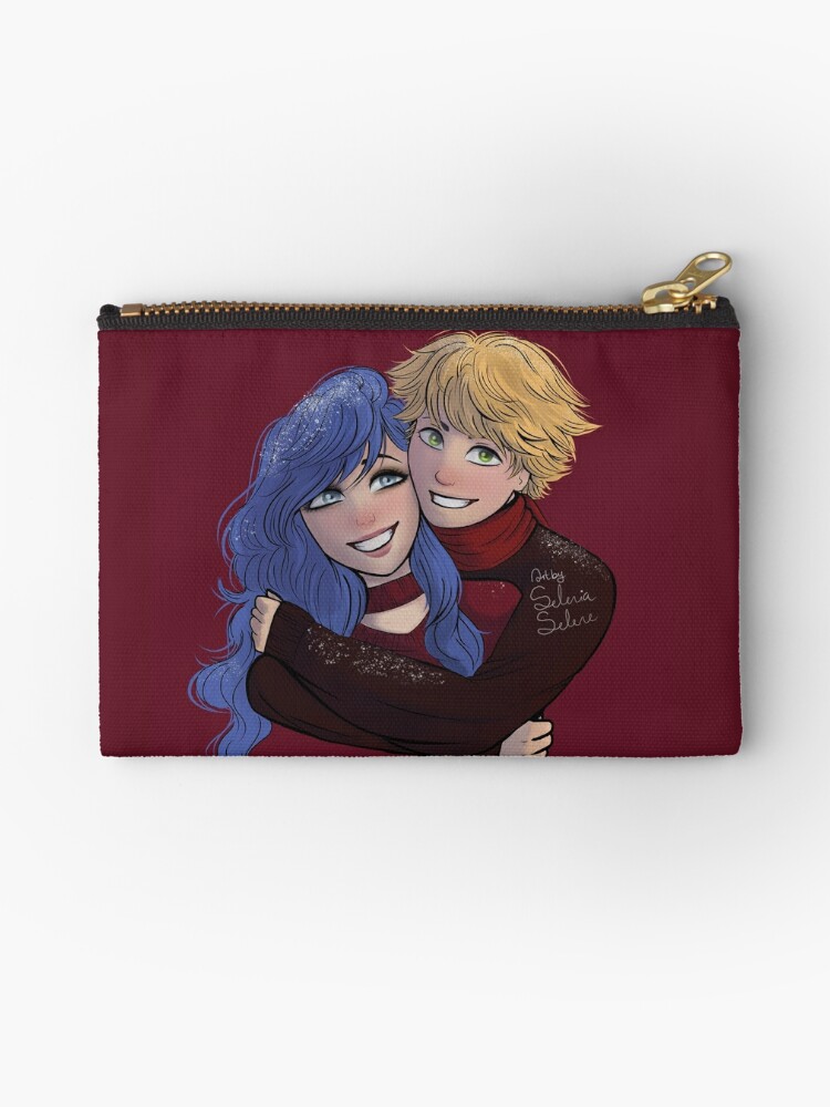 Miraculous Ladybug And Chat Noir Adrien And Marinette Christmas Zipper Pouch By Seleniaselene