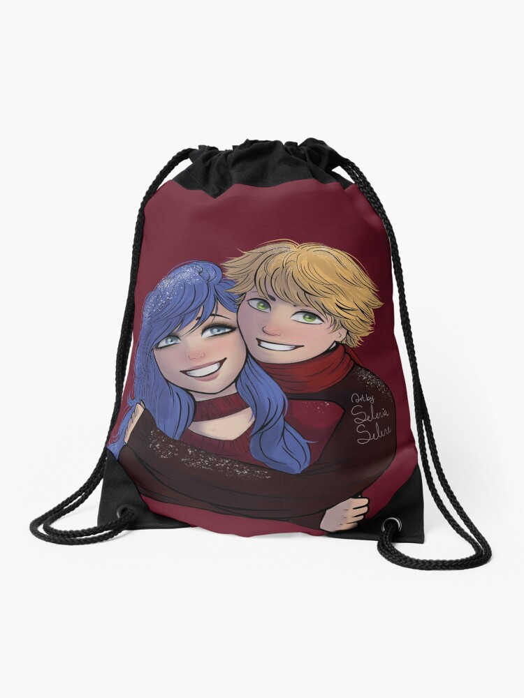 Miraculous Ladybug And Chat Noir Adrien And Marinette Christmas Drawstring Bag