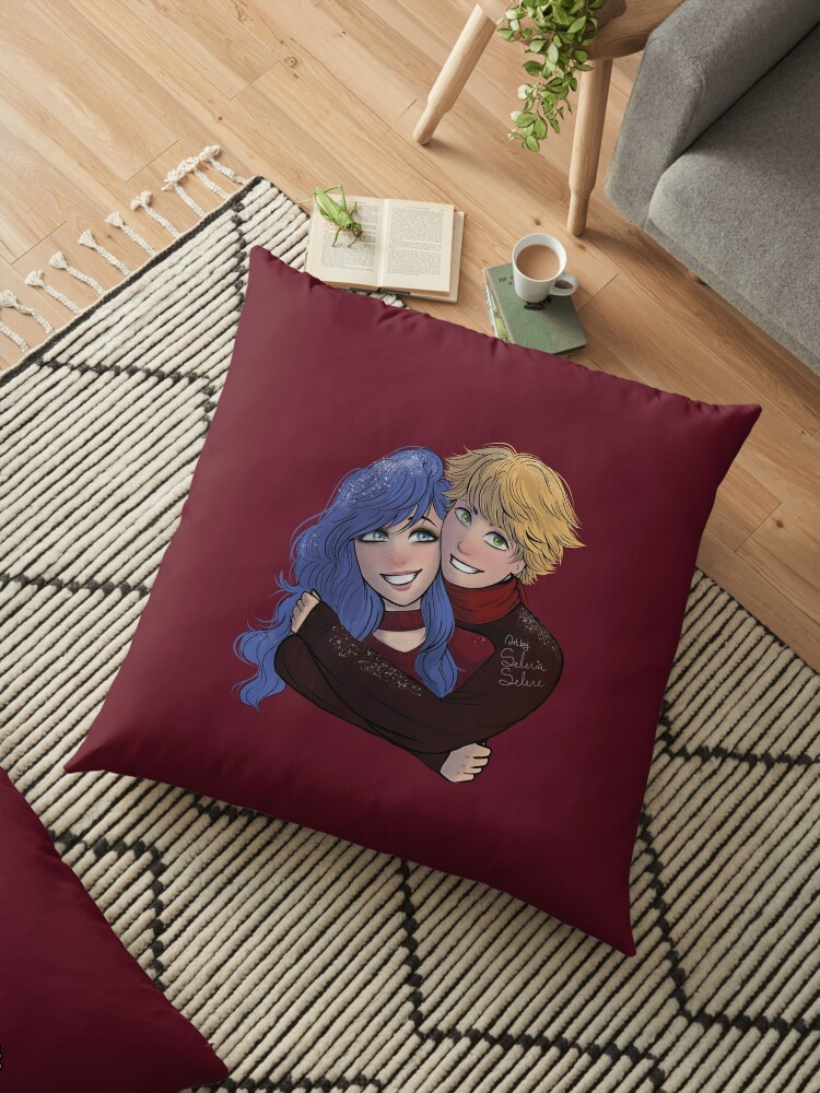 Miraculous Ladybug And Chat Noir Adrien And Marinette Christmas Floor Pillow By Seleniaselene